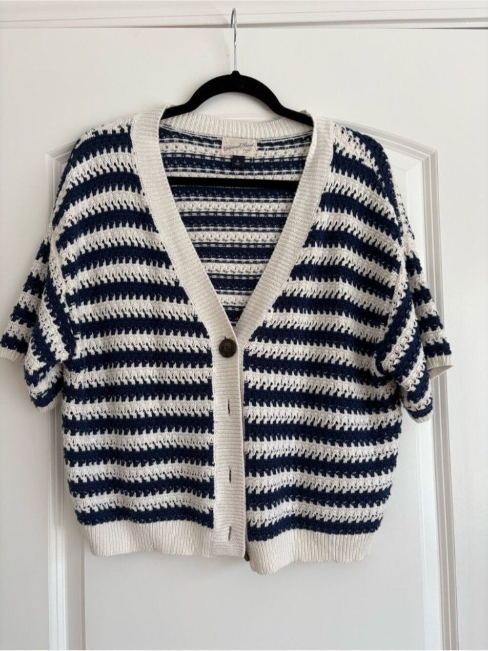 Universal Thread Navy & Cream Crochet Stripe Button-Front Cardigan